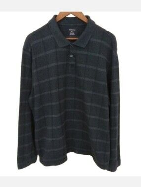 Van Heusen Flex Men's Long Sleeve Jaspe Windowpane Polo Shirt Top Size XXL